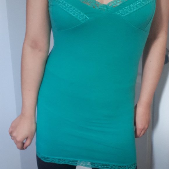 Aqua Green Lace Bustier Cami Tank Longline - Picture 3 of 8